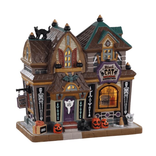 Lemax; Lemax® Spooky Town™ Halloween Village: Black Cat Halloween Decor; Category:Spooky Buildings; Image:1